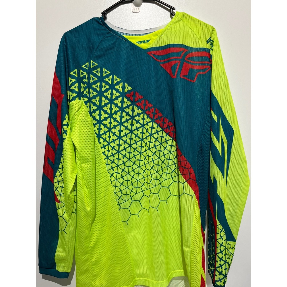Fly Racing Kinetic Trifecta Motocross Jersey Mens Neon Yellow Teal Red Large